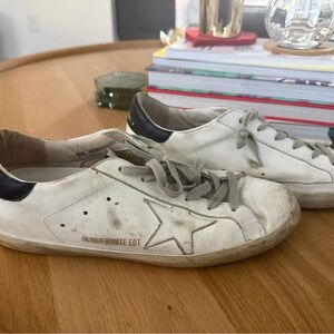 Golden Goose White Leather Superstar Sneakers with Black Heel